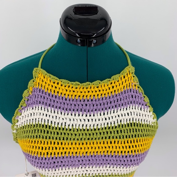 Zara NWT Striped Crochet Backless Halter Top with Ties, Medium - Picture 2 of 15